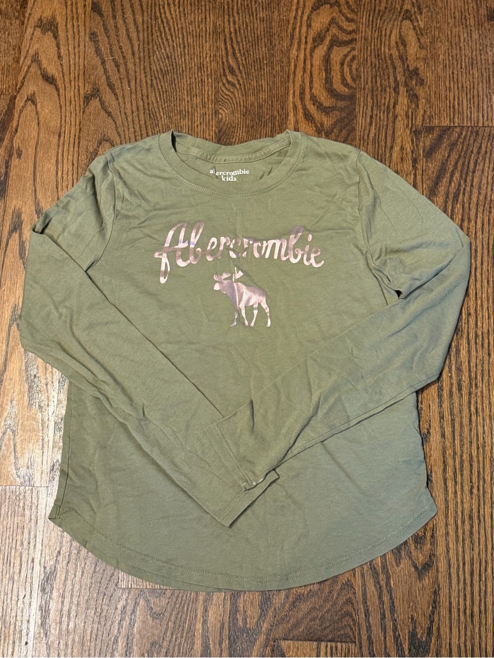abercrombie kids Olive Green Long-Sleeve Tee with Pink Metallic Logo